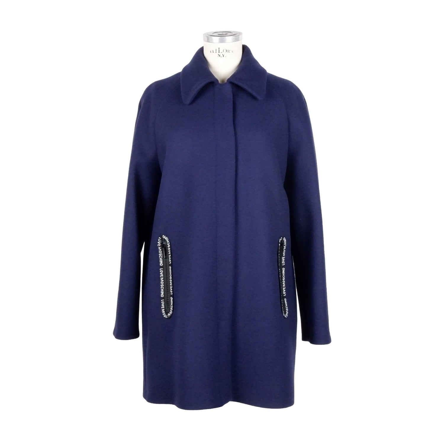 Chic Blue Wool-Blend Winter Coat