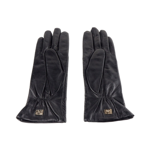 Elegant Black Lambskin Leather Gloves