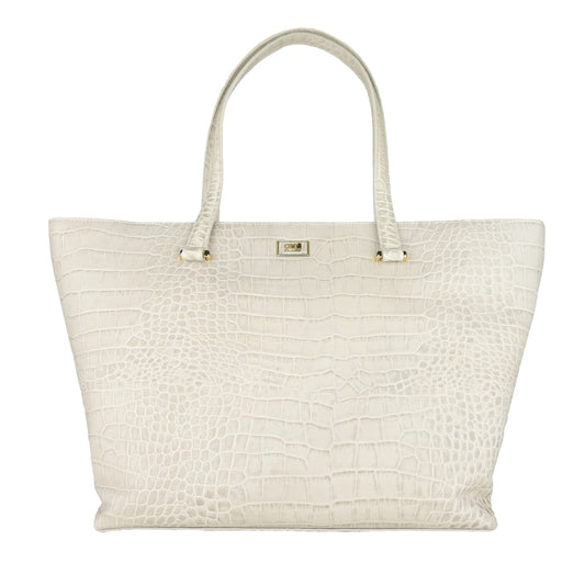 Chic White Calfskin Leather Handbag