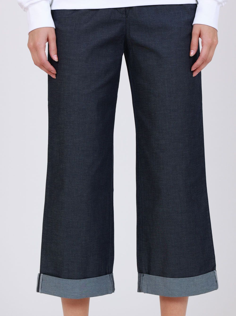 Chic Blue Cotton Trousers with Turn-Up Cuff