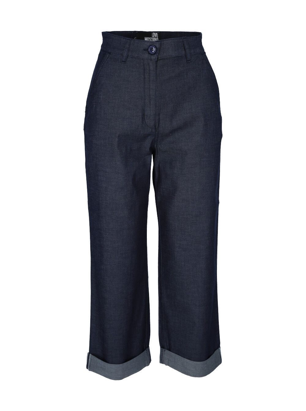 Chic Blue Cotton Trousers with Turn-Up Cuff