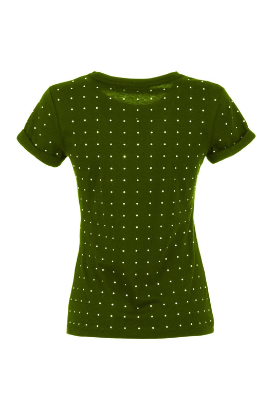 Army Green Strass Embellished Cotton Tee