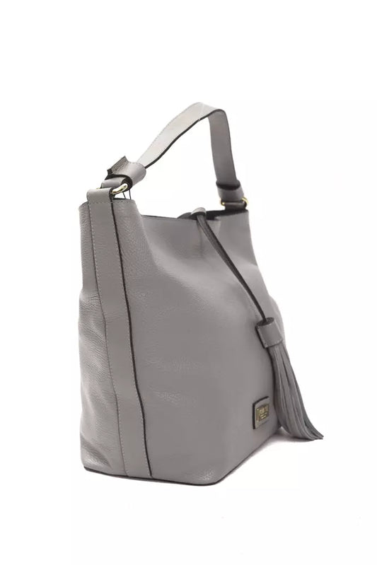 Chic Gray Leather Shoulder Bag - Adjustable Strap