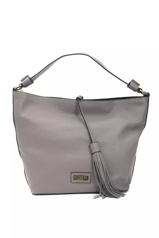 Chic Gray Leather Shoulder Bag - Adjustable Strap