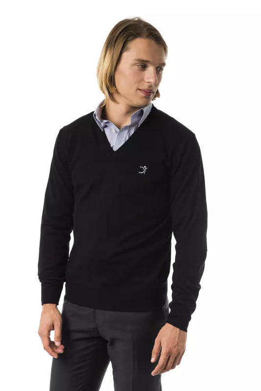 Embroidered V-Neck Merino Wool Sweater