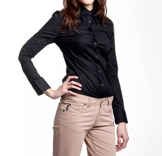 Chic Slim Fit Black Shirt with Medium Collar