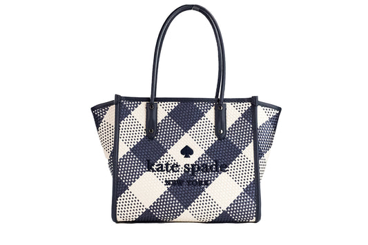 Ella Gingham Blazer Blue Oversized Woven Shoulder Tote Bag Purse